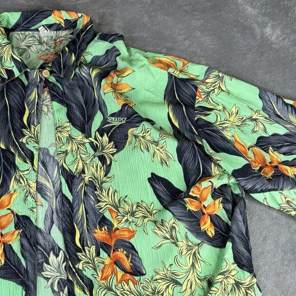 Speedo Swim Beach Cover‎ Up Womens Large Green Aquatic Floral Print Open Front - Picture 4 of 12